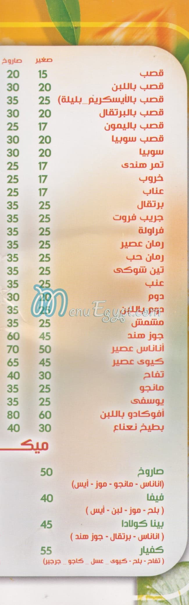 Palm Drink menu Egypt 4