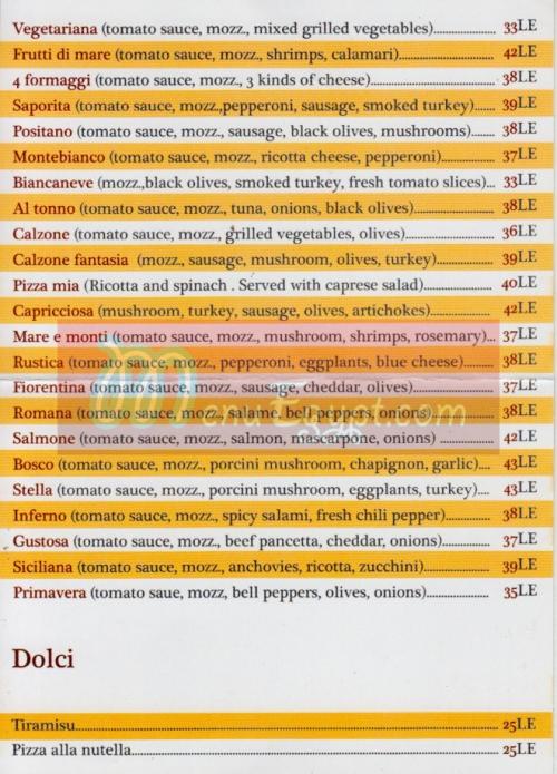 Pizza Mia menu Egypt