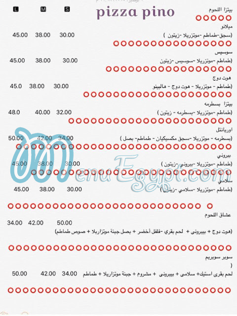 Pizza Pino Tanta menu