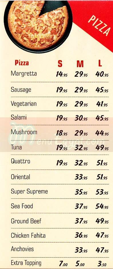 Pizza One menu