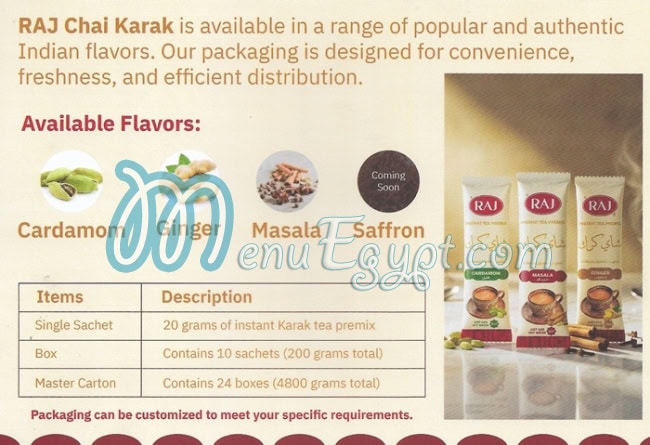 Raj delivery menu