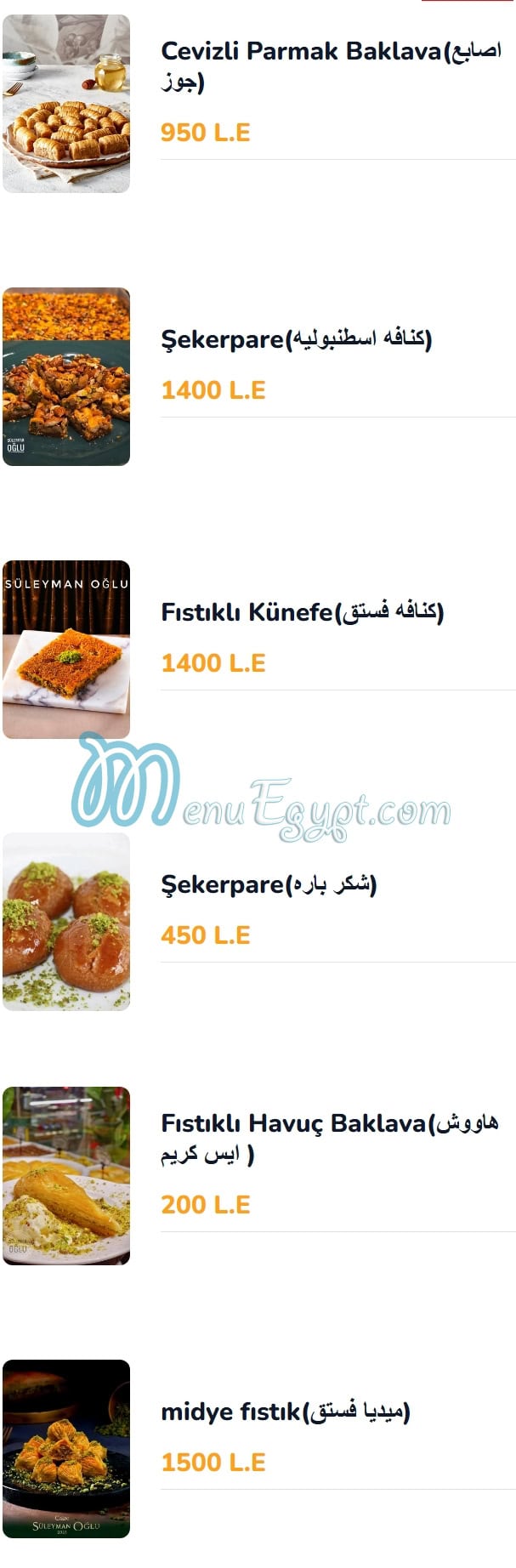 Süleyman oğlu menu Egypt