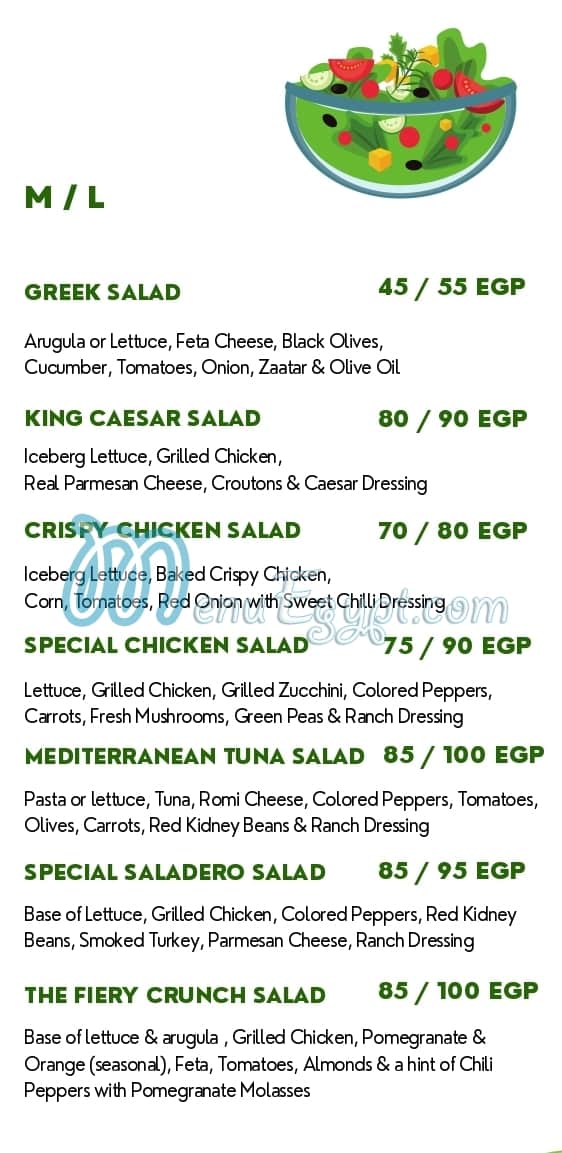 Saladero menu