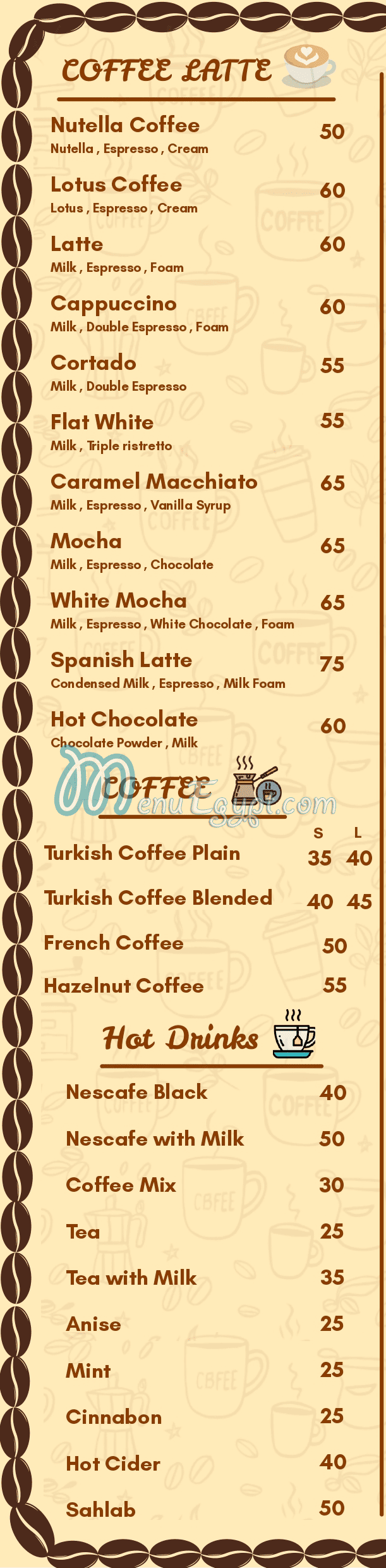 Sam Caffe menu Egypt