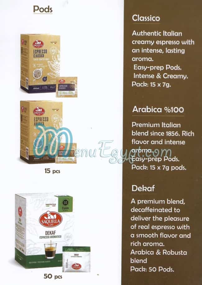 Saquella Coffee delivery menu