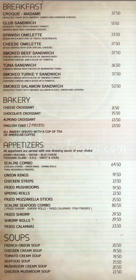 Scalini menu