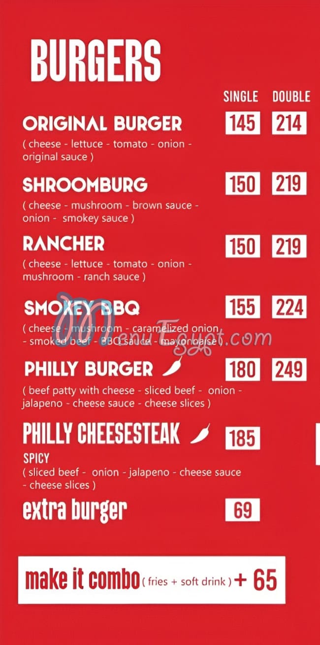 Sizzle burger menu
