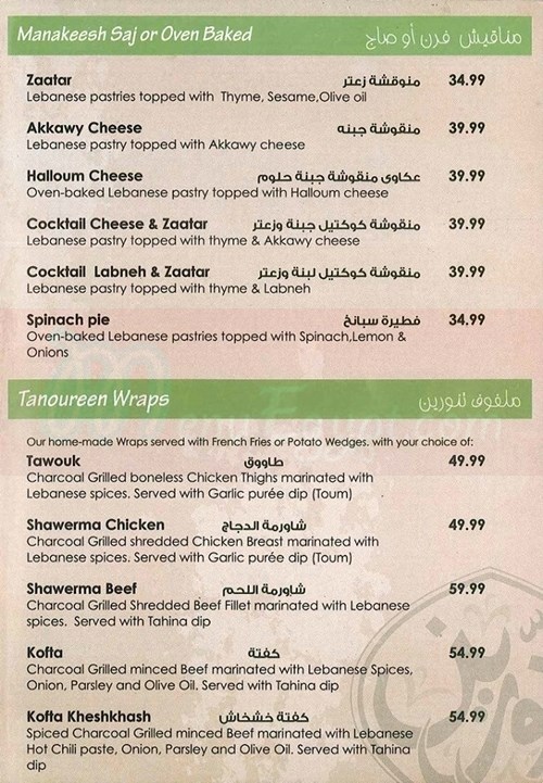 Tanoureen menu Egypt