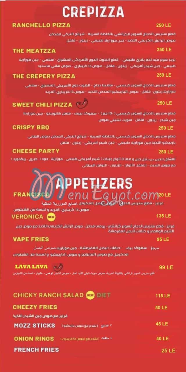 The Crepery Egypt menu