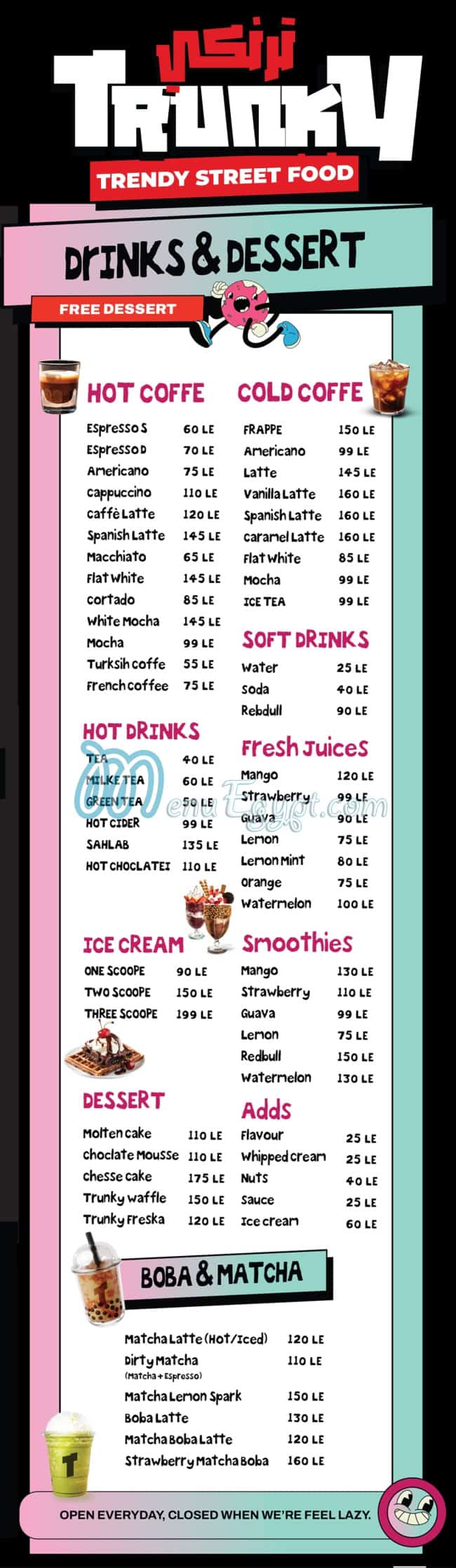 Trunky menu