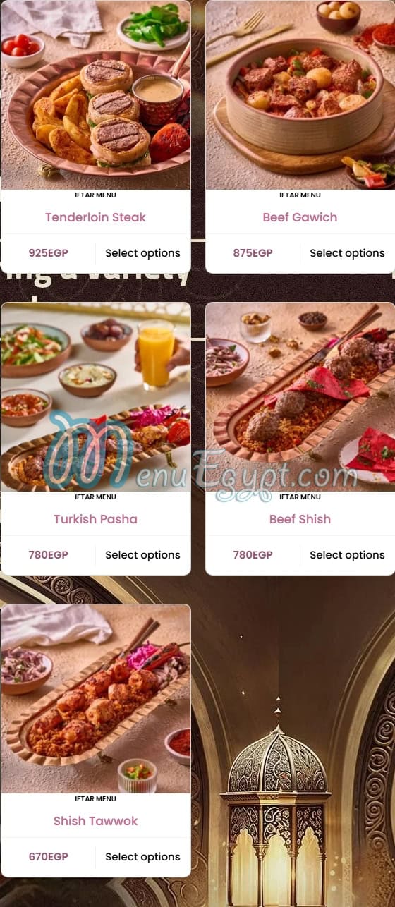 Turkish Pasha menu