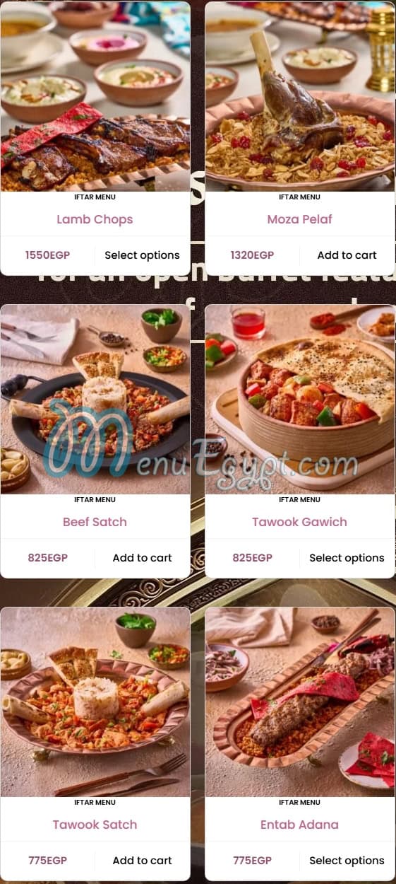 Turkish Pasha menu Egypt