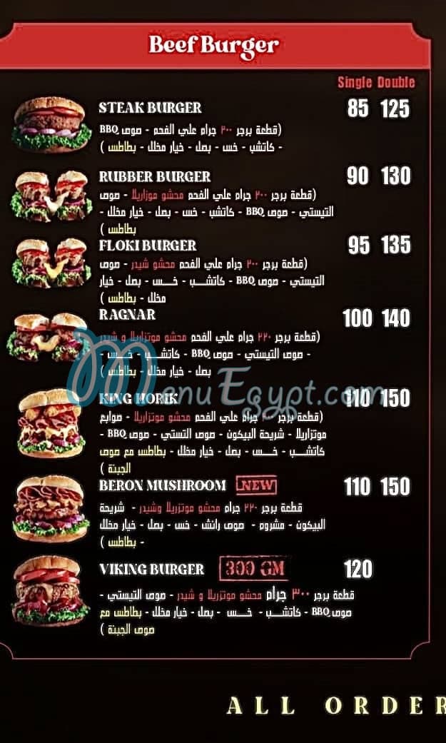 Viking Burger menu