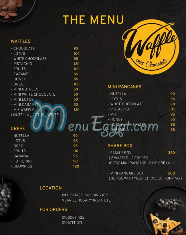 Waffle and chocolate menu